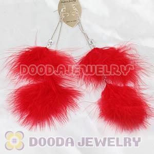 Fashion Red Fluffy Extra Long Feather Earrings Wholesale