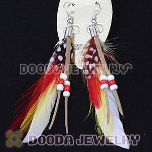 White Tibetan Jaderic Indianstyles Feather Earrings With Beads Wholesale