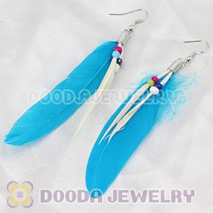 Blue Tibetan Jaderic Indianstyles Feather Earrings With Beads Wholesale
