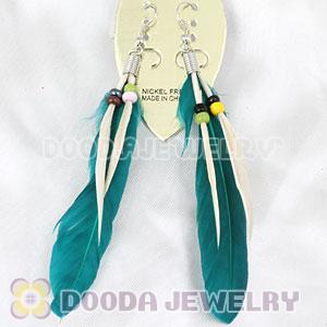 Blue Tibetan Jaderic Indianstyles Feather Earrings With Beads Wholesale