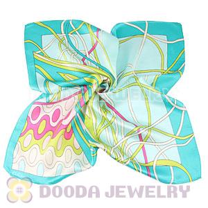 Cyan Printed Silk Scarf 50X50cm Small Square Satin Pure Silk Scarves Wholesale
