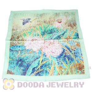 Printed Lotus Pure Silk Scarves 65×65cm Medium Square Silk Scarf Shawls Wholesale