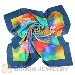 Floral Large Square Silk Scarves for Women 105×105cm Hand Painted Silk Scarf 