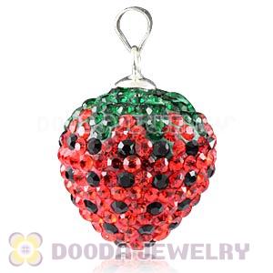 18X19mm Sterling Silver Czech Crystal Strawberry Pendants Wholesale