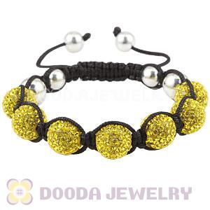 Sterling Silver Ball And 12mm Yellow Czech Crystal Bead Handmade String Bracelets