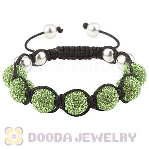 Sterling Silver Ball And 12mm Green Czech Crystal Bead Handmade String Bracelets