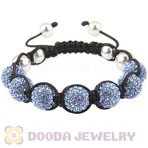 Sterling Silver Ball And 12mm Blue Czech Crystal Bead Handmade String Bracelets