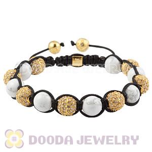 Gold Plated Sterling Silver Disco Ball Stone Bead Bracelets With Turquoise Bead 