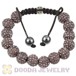 Pink Crystal Disco Ball Bead String Bracelets With Hematite Wholesale 