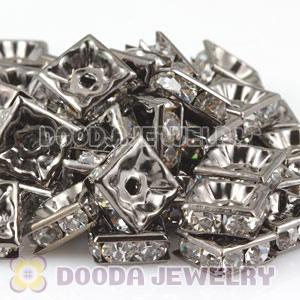 8X8mm Gun Black Alloy Basketball Wives Clear Crystal Spacer Beads Wholesale