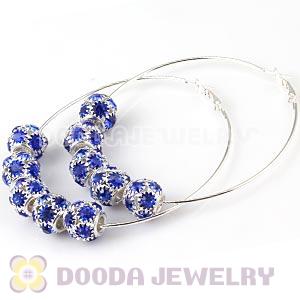 70mm Basketball Wives Hoop Earrings With Blue Crystal Ball Beads 
