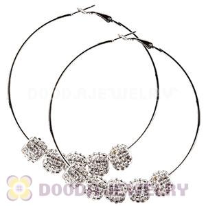 70mm Basketball Wives Hoop Earrings With Clear Crystal Beads 