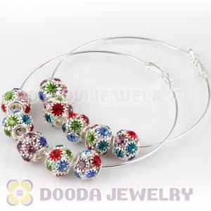 70mm Basketball Wives Hoop Earrings With Crystal Ball Beads 