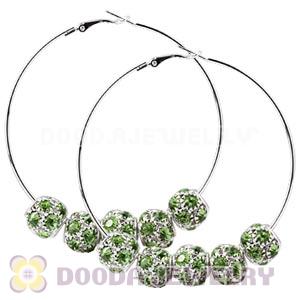 70mm Basketball Wives Hoop Earrings With Green Crystal Ball Beads 