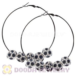 70mm Basketball Wives Hoop Earrings With Navy Crystal Ball Beads 