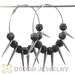 70mm Black Basketball Wives Spike Hoop Earrings Wholesale