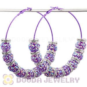 70mm Basketball Wives Purple Rhinestone Crystal Ball Hoop Earrings Wholesale