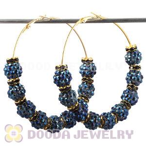 70mm Basketball Wives Blue Rhinestone Crystal Ball Hoop Earrings Wholesale