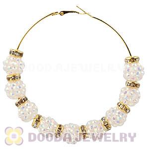 70mm Basketball Wives White Rhinestone Crystal Ball Hoop Earrings Wholesale