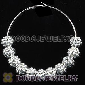 70mm Basketball Wives Silver Rhinestone Crystal Ball Hoop Earrings Wholesale