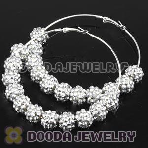 70mm Basketball Wives Silver Rhinestone Crystal Ball Hoop Earrings Wholesale