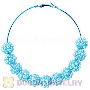 70mm Basketball Wives Blue Rhinestone Crystal Ball Hoop Earrings Wholesale
