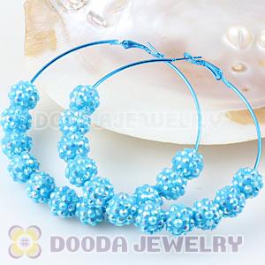 70mm Basketball Wives Blue Rhinestone Crystal Ball Hoop Earrings Wholesale