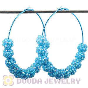 70mm Basketball Wives Blue Rhinestone Crystal Ball Hoop Earrings Wholesale