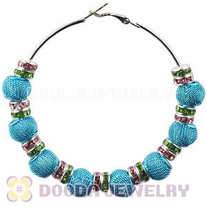 70mm Blue Basketball Wives Mesh Ball Hoop Earrings Wholesale