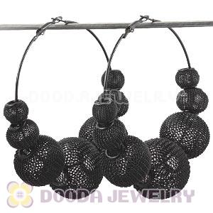 70mm Black Basketball Wives Mesh Ball Hoop Earrings Wholesale