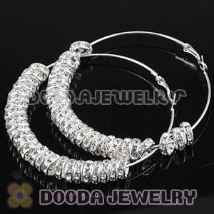 70mm Basketball Wives White Crystal Spacer Hoop Earrings Wholesale 