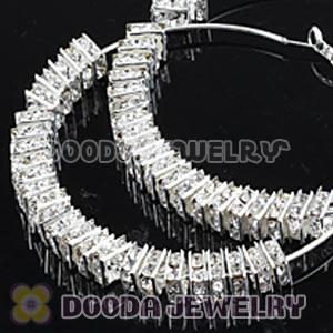 70mm Basketball Wives White Crystal Spacer Hoop Earrings Wholesale 