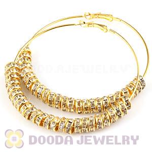 70mm Gold Basketball Wives Crystal Spacer Hoop Earrings Wholesale 
