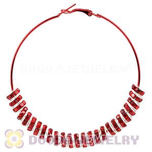 70mm Basketball Wives Red Crystal Spacer Hoop Earrings Wholesale 