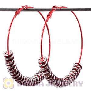 70mm Basketball Wives Red Crystal Spacer Hoop Earrings Wholesale 