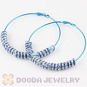 70mm Basketball Wives Blue Crystal Spacer Hoop Earrings Wholesale 