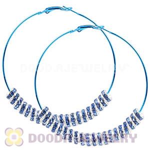 70mm Basketball Wives Blue Crystal Spacer Hoop Earrings Wholesale 