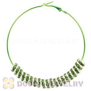 70mm Basketball Wives Green Crystal Spacer Hoop Earrings Wholesale 