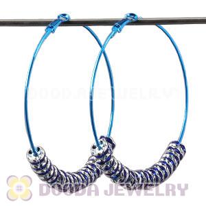 70mm Basketball Wives Blue Crystal Spacer Hoop Earrings Wholesale 