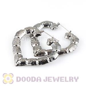 65×60mm Basketball Wives Black Bamboo Heart Hoop Earrings Wholesale 