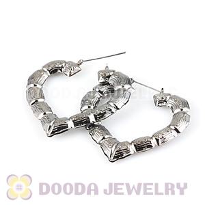 65×60mm Basketball Wives Black Bamboo Heart Hoop Earrings Wholesale 