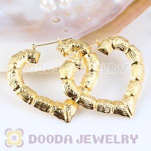 65×60mm Basketball Wives Gold Bamboo Heart Hoop Earrings Wholesale 