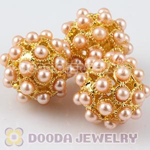 16mm Gold Alloy Basketball Wives Beads With Pink ABS Pearl Wholesale 