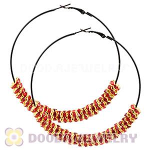 70mm Black Basketball Wives Red Crystal Spacer Hoop Earrings Wholesale 