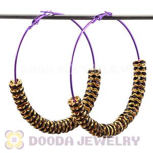 70mm Basketball Wives Purple Crystal Spacer Hoop Earrings Wholesale 