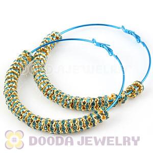 70mm Basketball Wives Blue Crystal Spacer Hoop Earrings Wholesale 