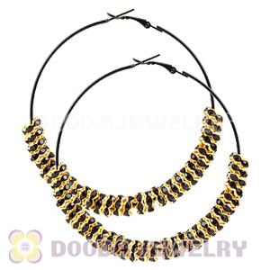70mm Black Basketball Wives Crystal Spacer Hoop Earrings Wholesale 
