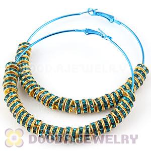 70mm Blue Basketball Wives Crystal Spacer Hoop Earrings Wholesale 