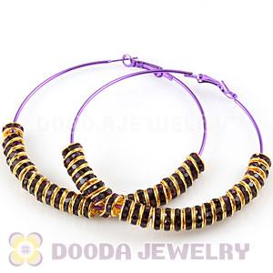 70mm Purple Basketball Wives Crystal Spacer Hoop Earrings Wholesale 
