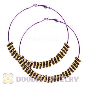70mm Purple Basketball Wives Crystal Spacer Hoop Earrings Wholesale 